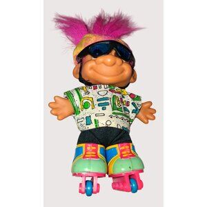 Russ Troll Doll With Pink Hair & Roller Skates 1990s Vintage 5" Retro Style Shir